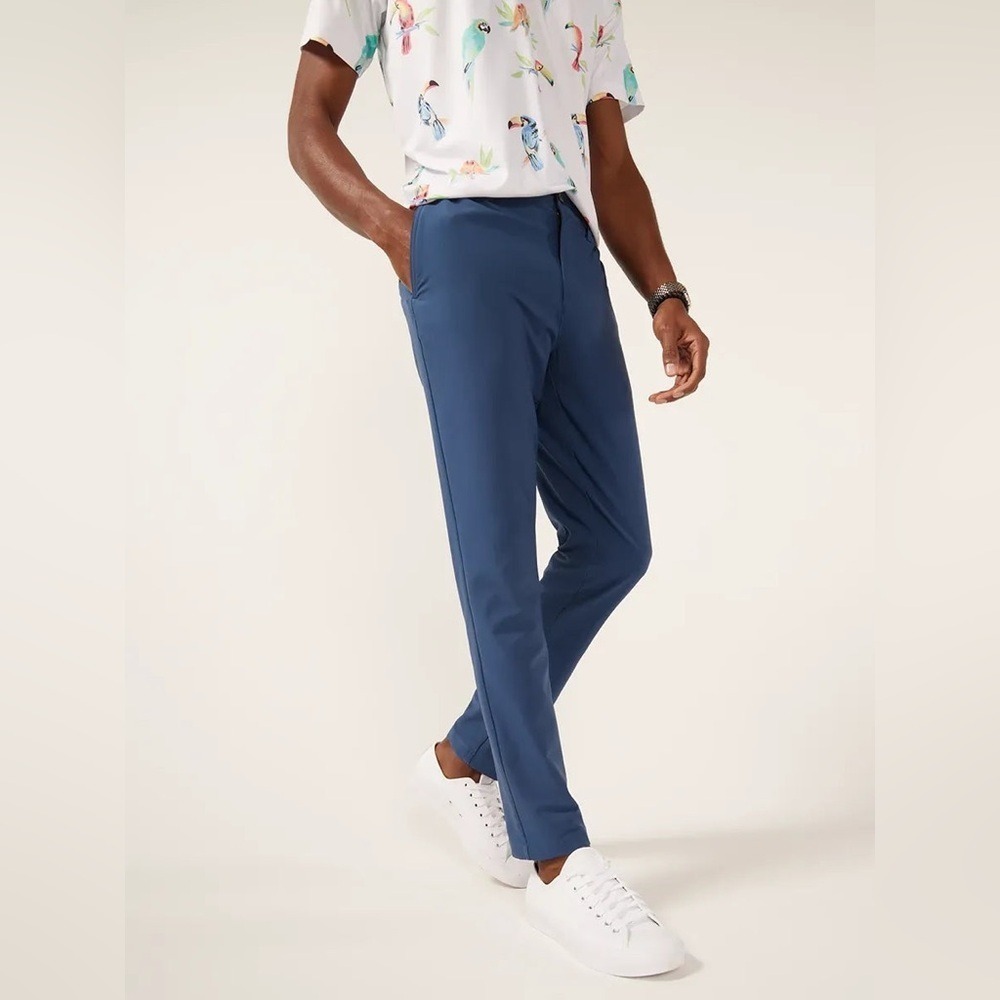 Chubbies Everywear Pant Men XL Blue Solid Elastic Waist Stretch Chino Trousers